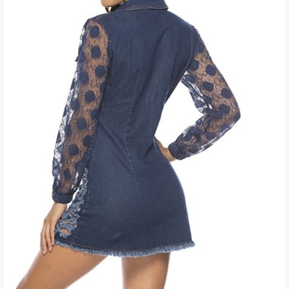 Vicky and Lucas 🌠Dark Blue Denim Distressed Dress - Picture 6 of 12